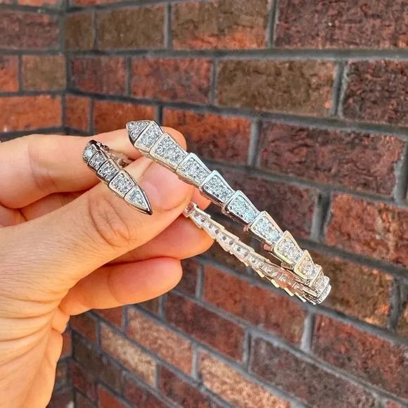 Serpenti Snake Crystal Silver Cuff Bracelet - Picture 13 of 16